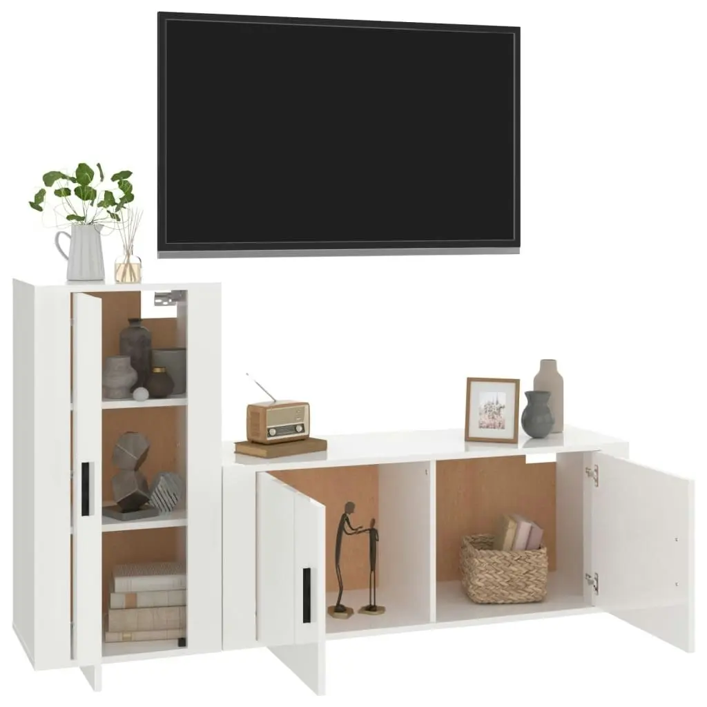 2 Piece TV Cabinet Set High Gloss White Engineered Wood 3188488