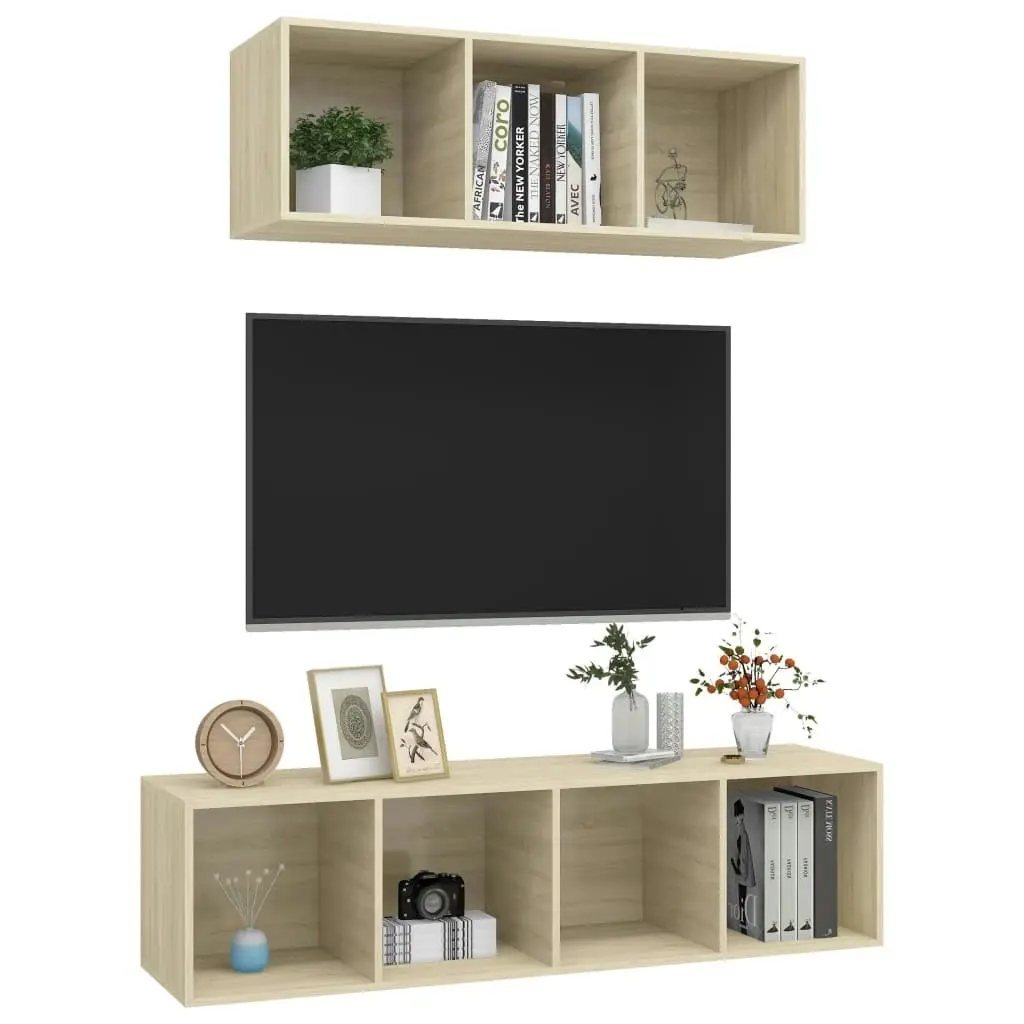 2 Piece TV Cabinet Set Sonoma Oak Engineered Wood 3079793