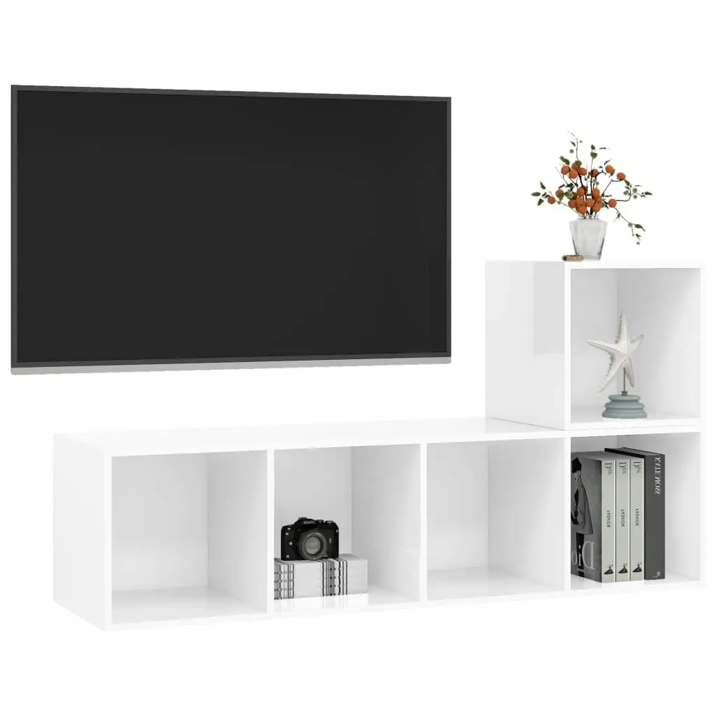 2 Piece TV Cabinet Set High Gloss White Engineered Wood 3079805