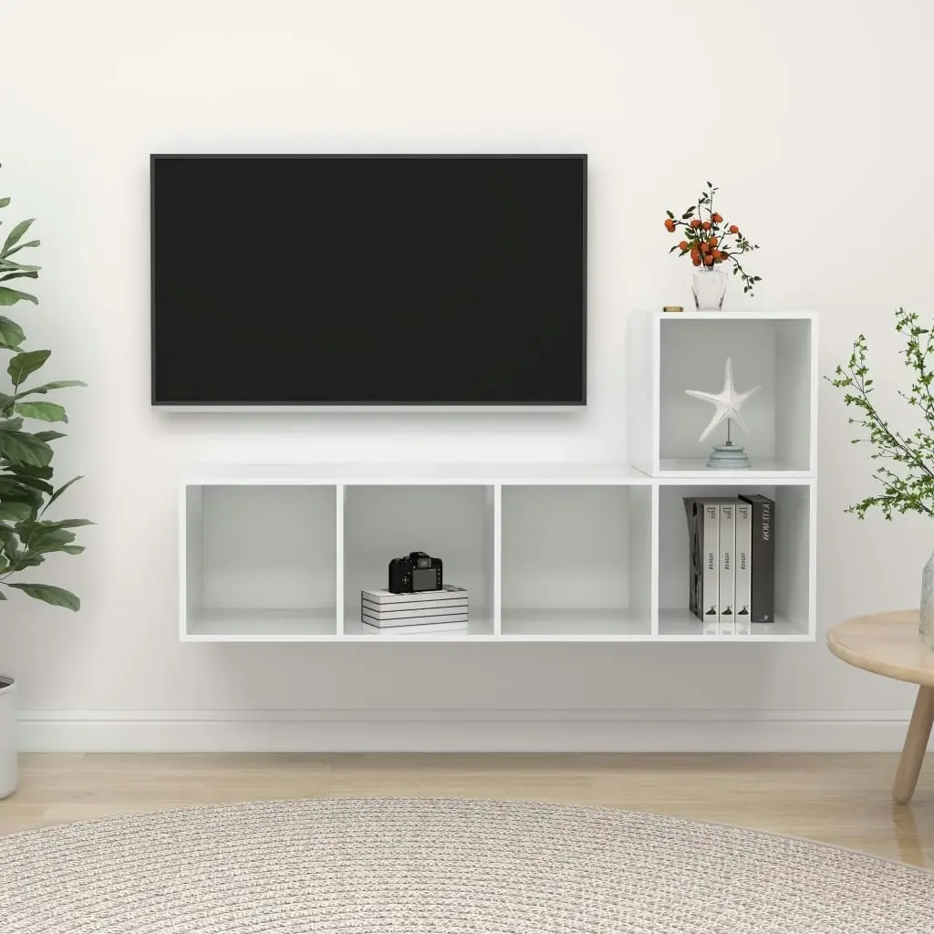 2 Piece TV Cabinet Set High Gloss White Engineered Wood 3079805