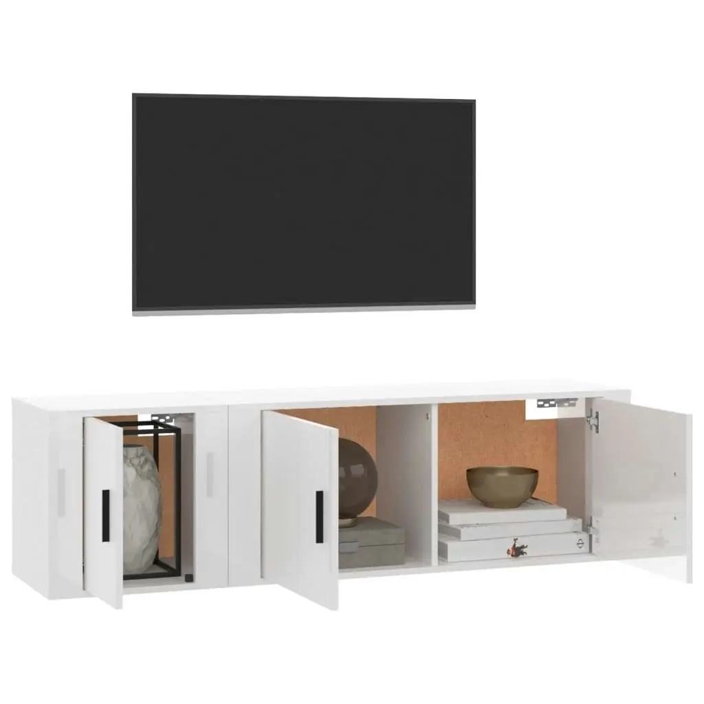 2 Piece TV Cabinet Set High Gloss White Engineered Wood 3188424