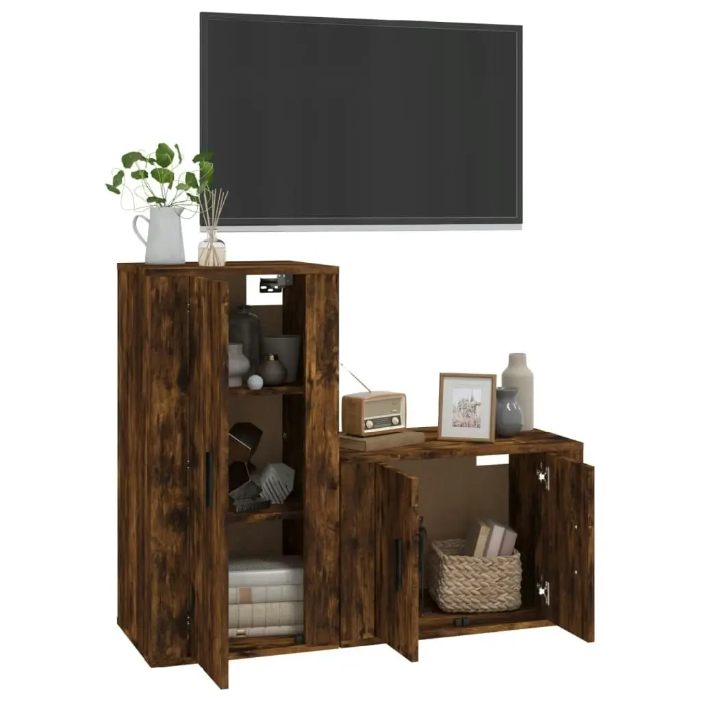 2 Piece TV Cabinet Set Smoked Oak Engineered Wood 3188459