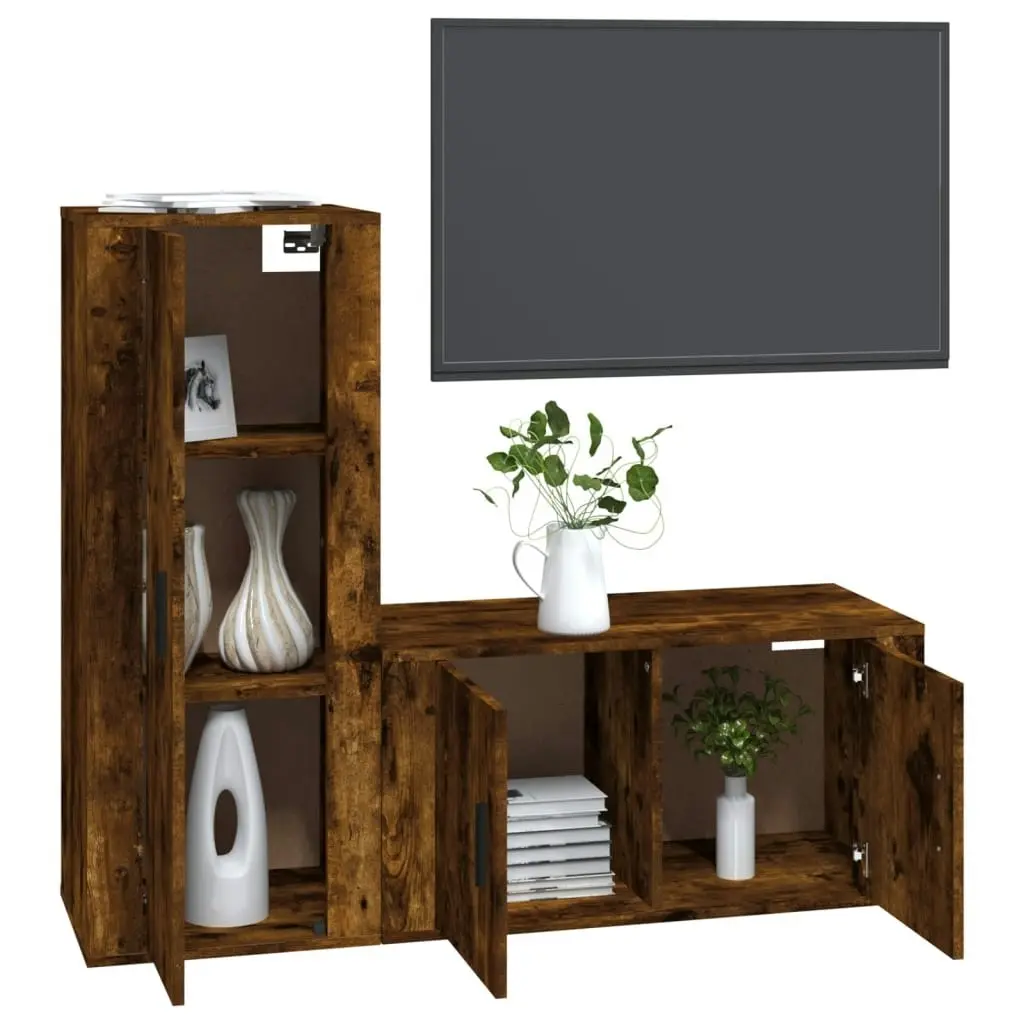 2 Piece TV Cabinet Set Smoked Oak Engineered Wood 3188731