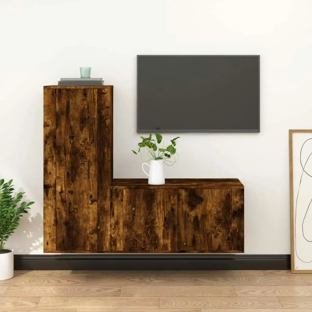 2 Piece TV Cabinet Set Smoked Oak Engineered Wood 3188731