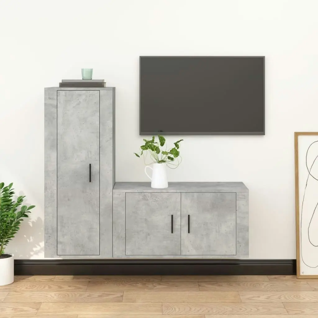 2 Piece TV Cabinet Set Concrete Grey Engineered Wood 3188730