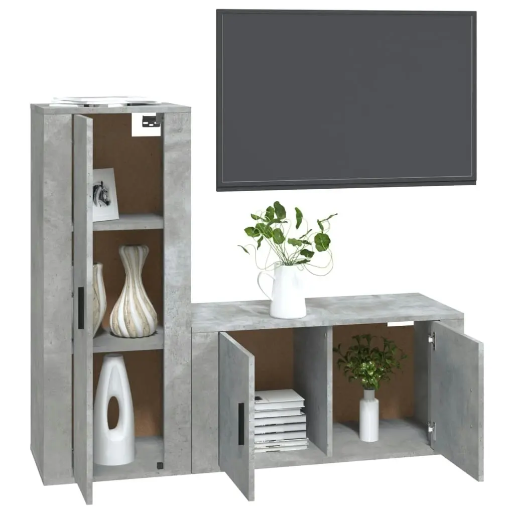 2 Piece TV Cabinet Set Concrete Grey Engineered Wood 3188730