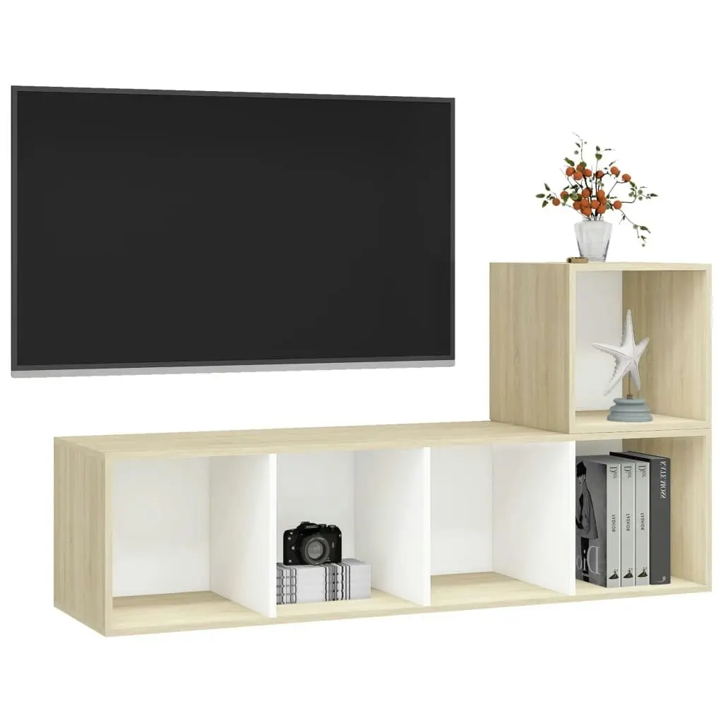 2 Piece TV Cabinet Set White and Sonoma Oak Engineered Wood 3079804