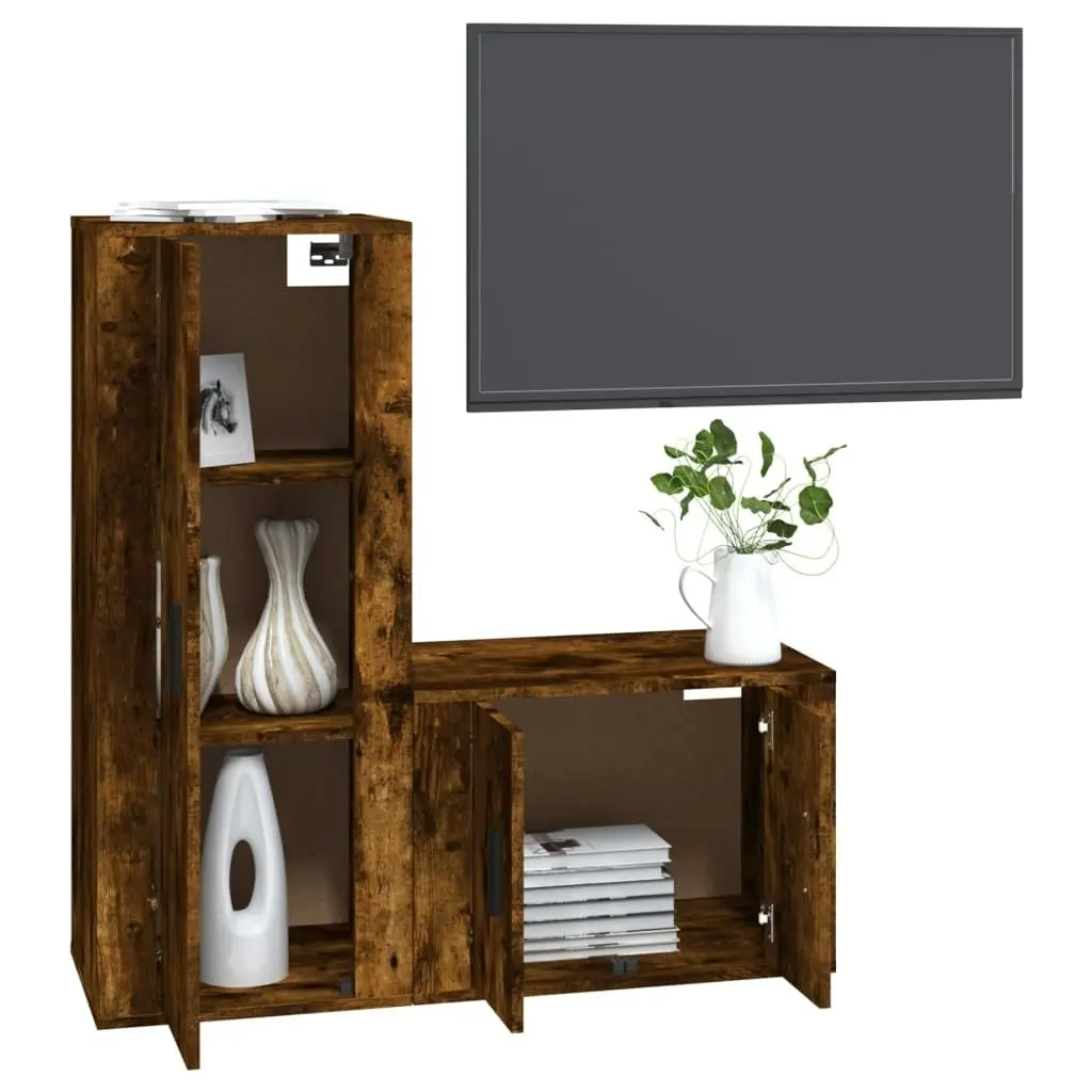 2 Piece TV Cabinet Set Smoked Oak Engineered Wood 3188723