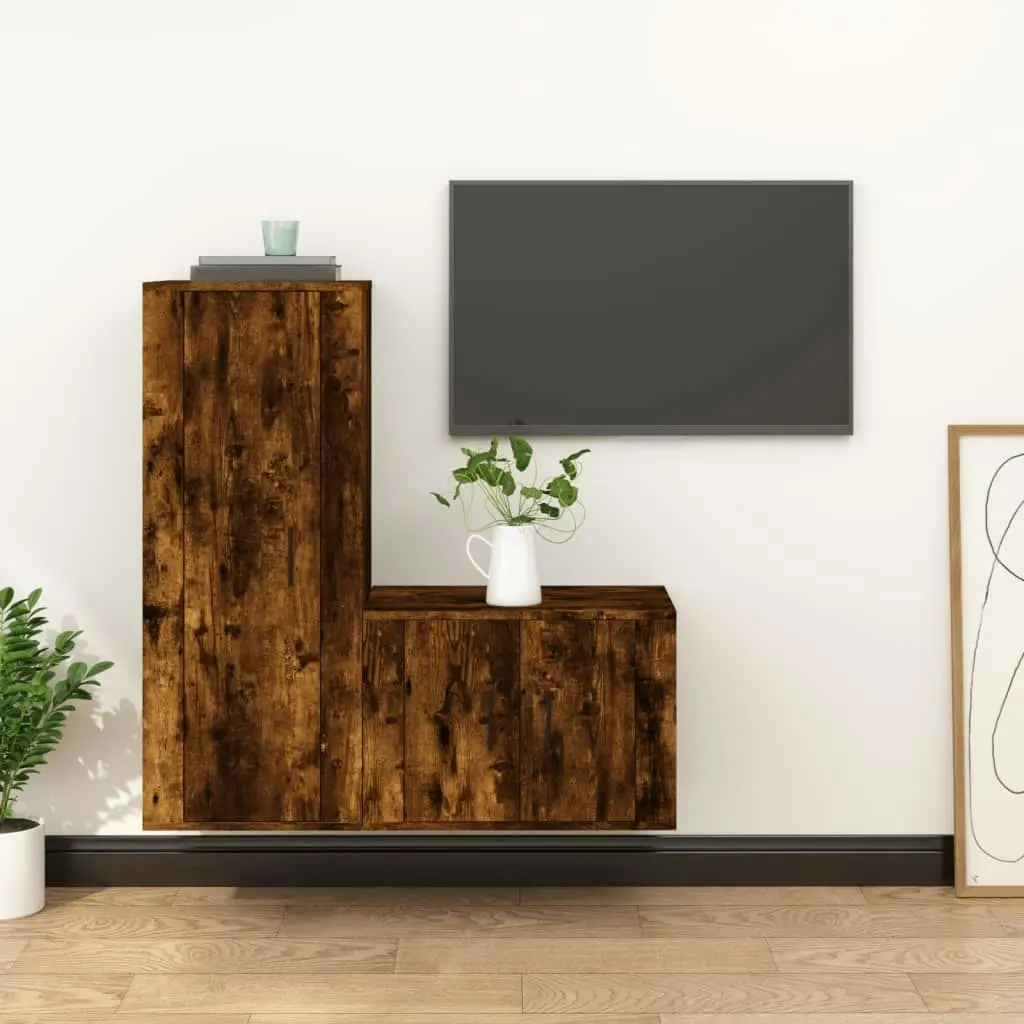 2 Piece TV Cabinet Set Smoked Oak Engineered Wood 3188723