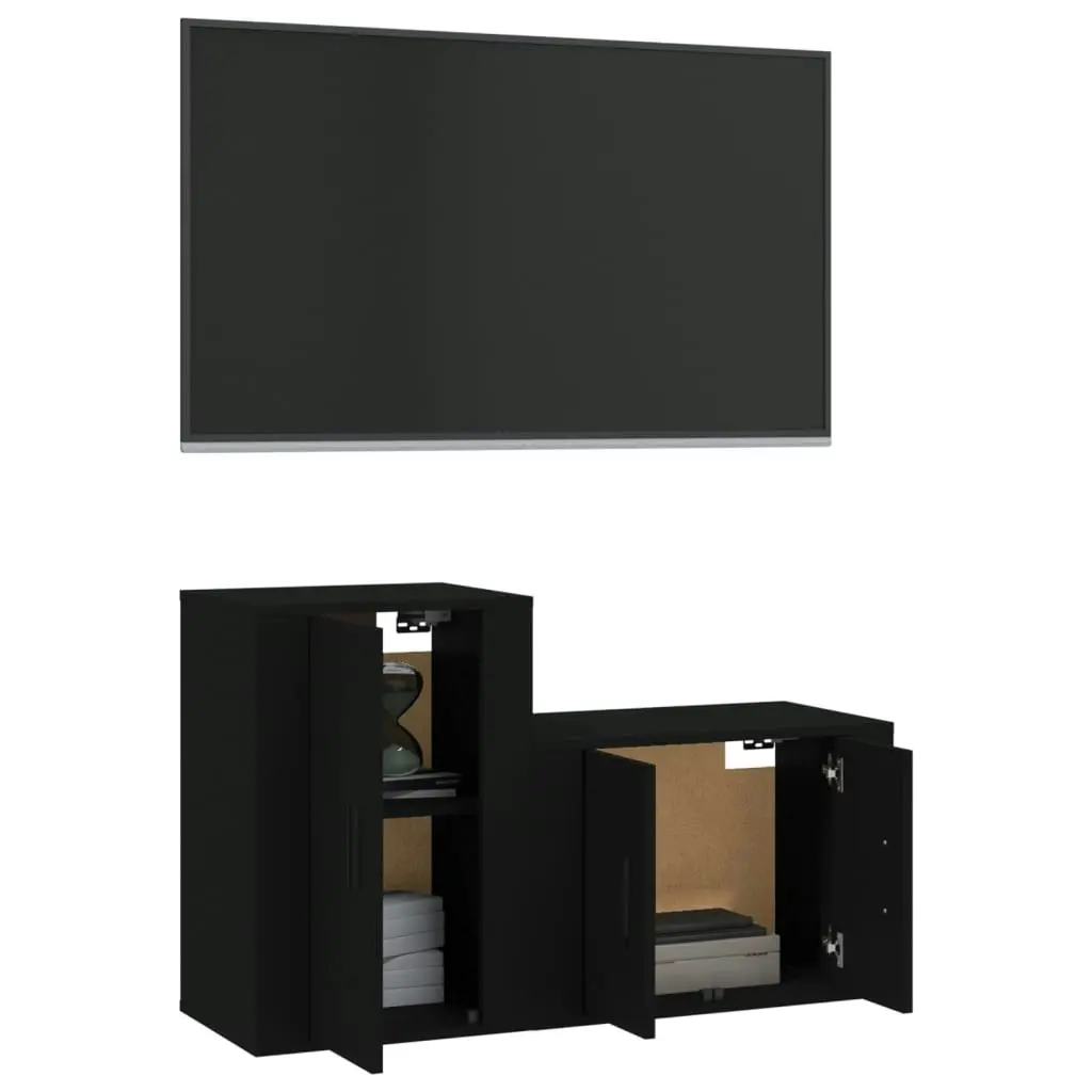 2 Piece TV Cabinet Set Black Engineered Wood 3188391