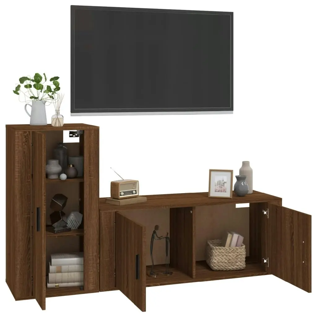 2 Piece TV Cabinet Set Brown Oak Engineered Wood 3188493