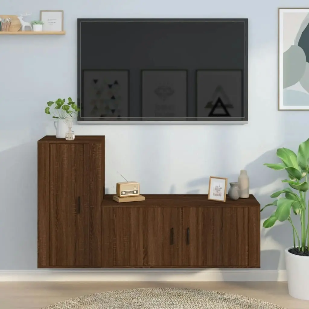 2 Piece TV Cabinet Set Brown Oak Engineered Wood 3188493