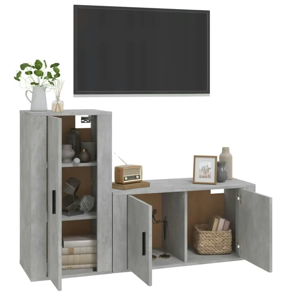 2 Piece TV Cabinet Set Concrete Grey Engineered Wood 3188474