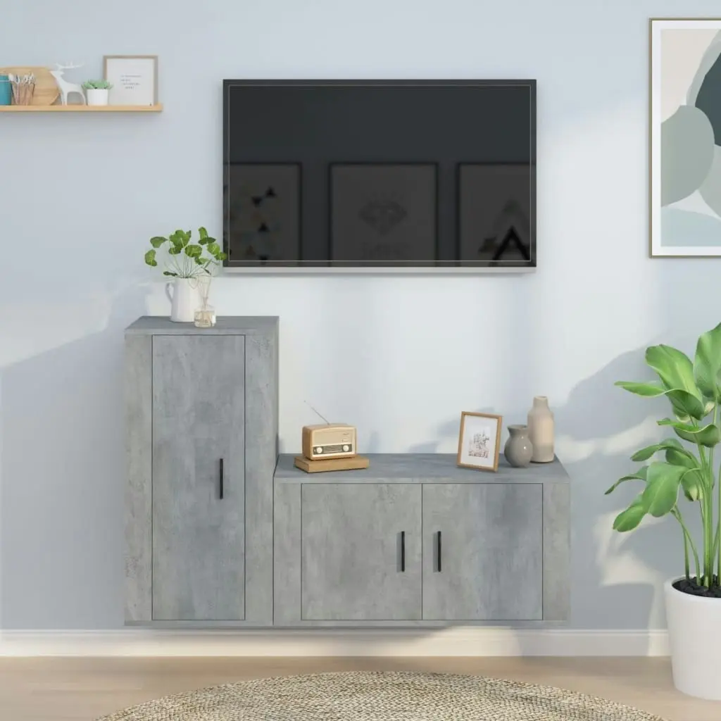 2 Piece TV Cabinet Set Concrete Grey Engineered Wood 3188474