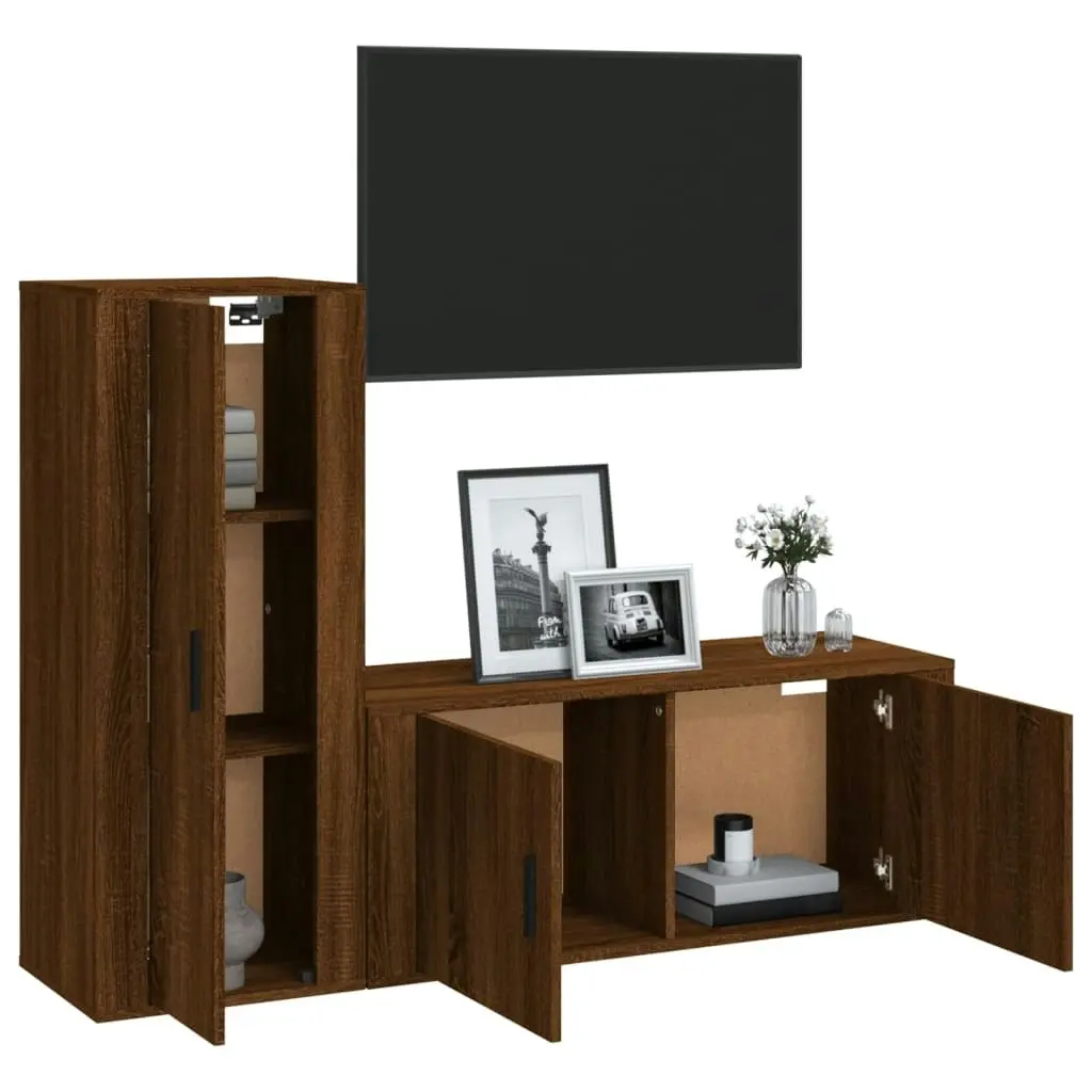 2 Piece TV Cabinet Set Brown Oak Engineered Wood 3188741