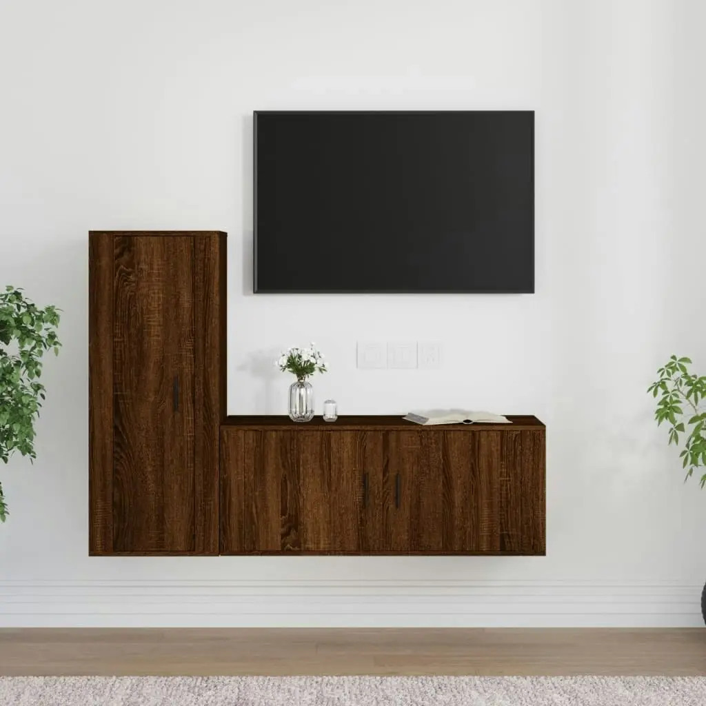 2 Piece TV Cabinet Set Brown Oak Engineered Wood 3188741