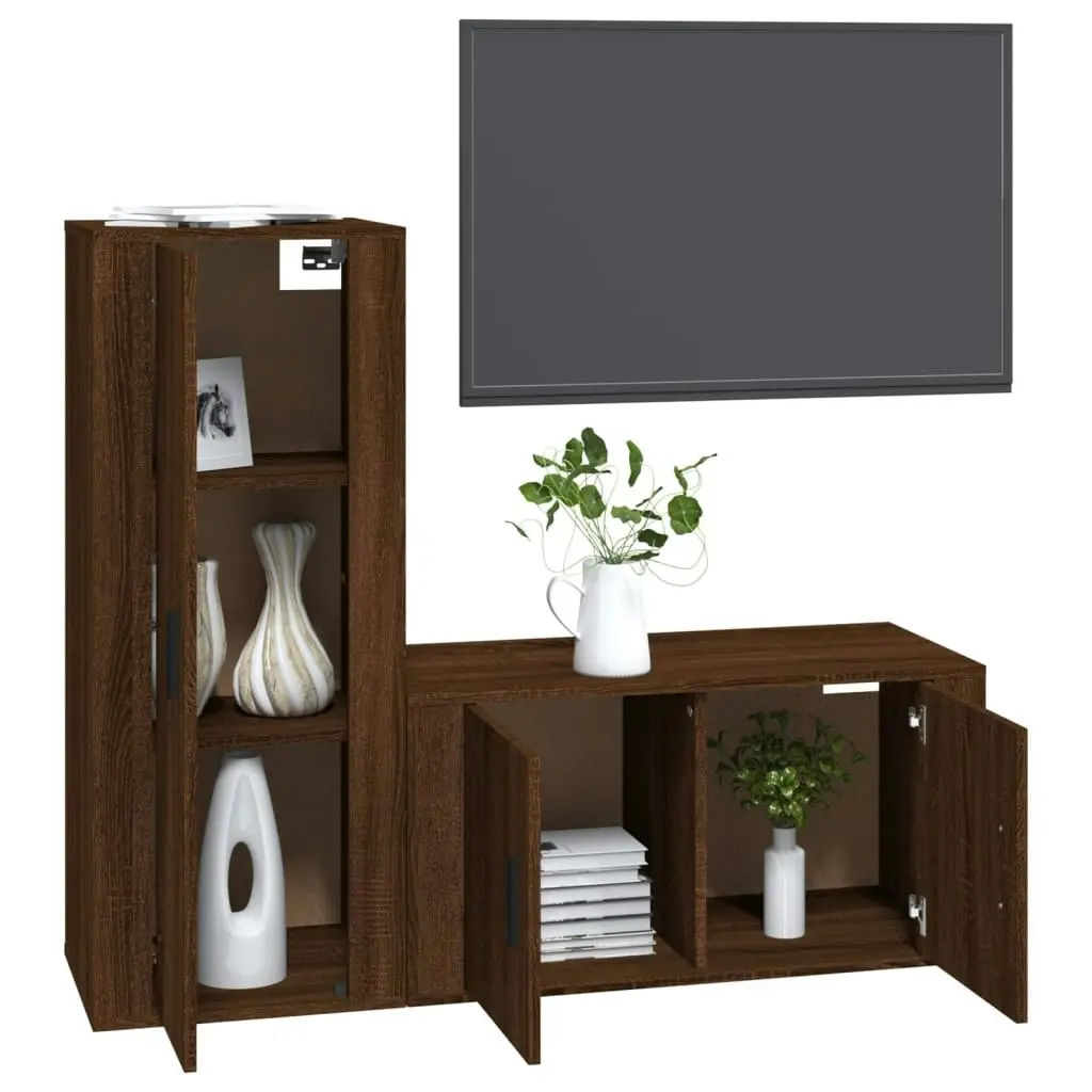 2 Piece TV Cabinet Set Brown Oak Engineered Wood 3188733