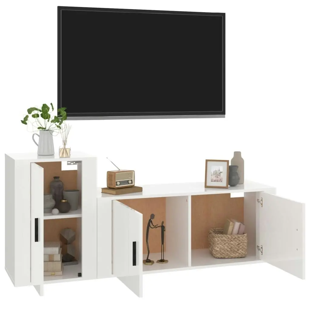 2 Piece TV Cabinet Set High Gloss White Engineered Wood 3188480