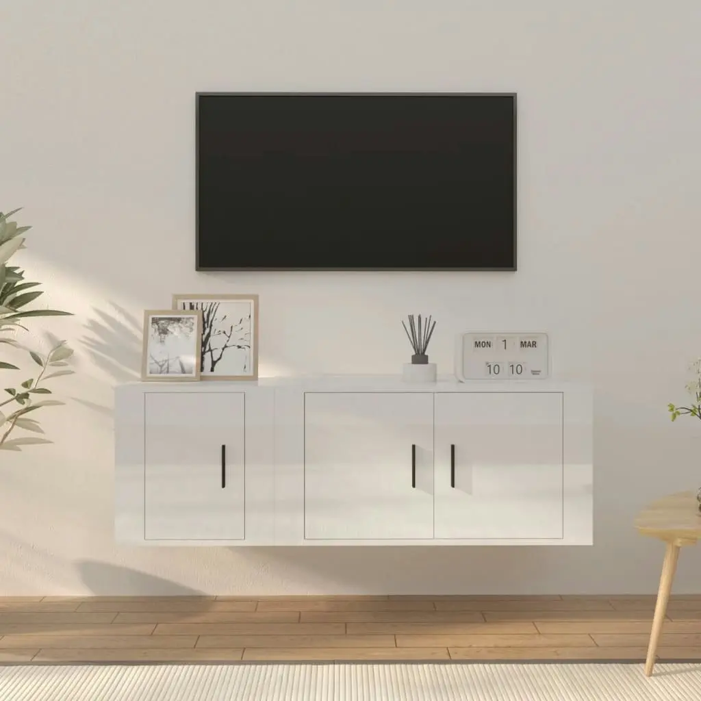 2 Piece TV Cabinet Set High Gloss White Engineered Wood 3188408