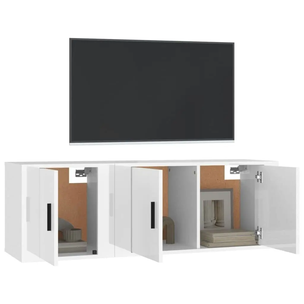 2 Piece TV Cabinet Set High Gloss White Engineered Wood 3188408