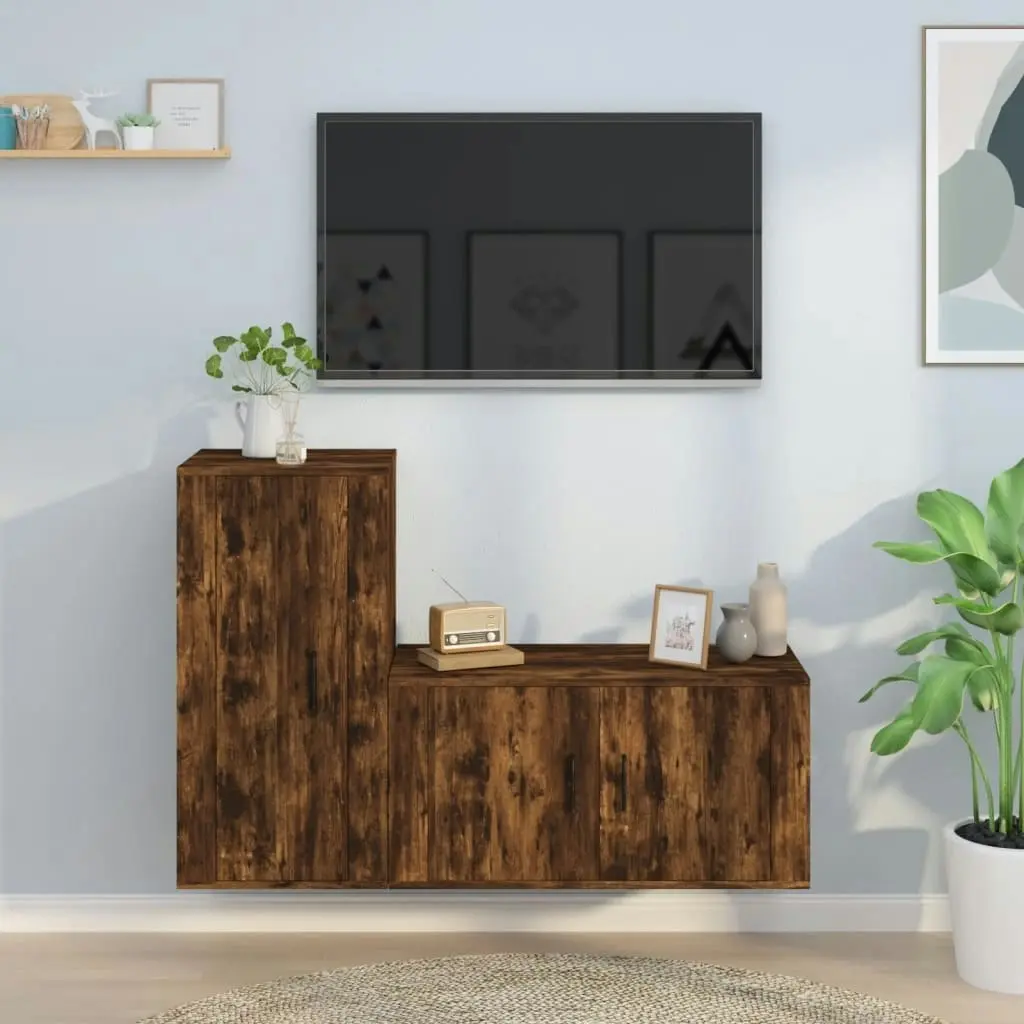 2 Piece TV Cabinet Set Smoked Oak Engineered Wood 3188475