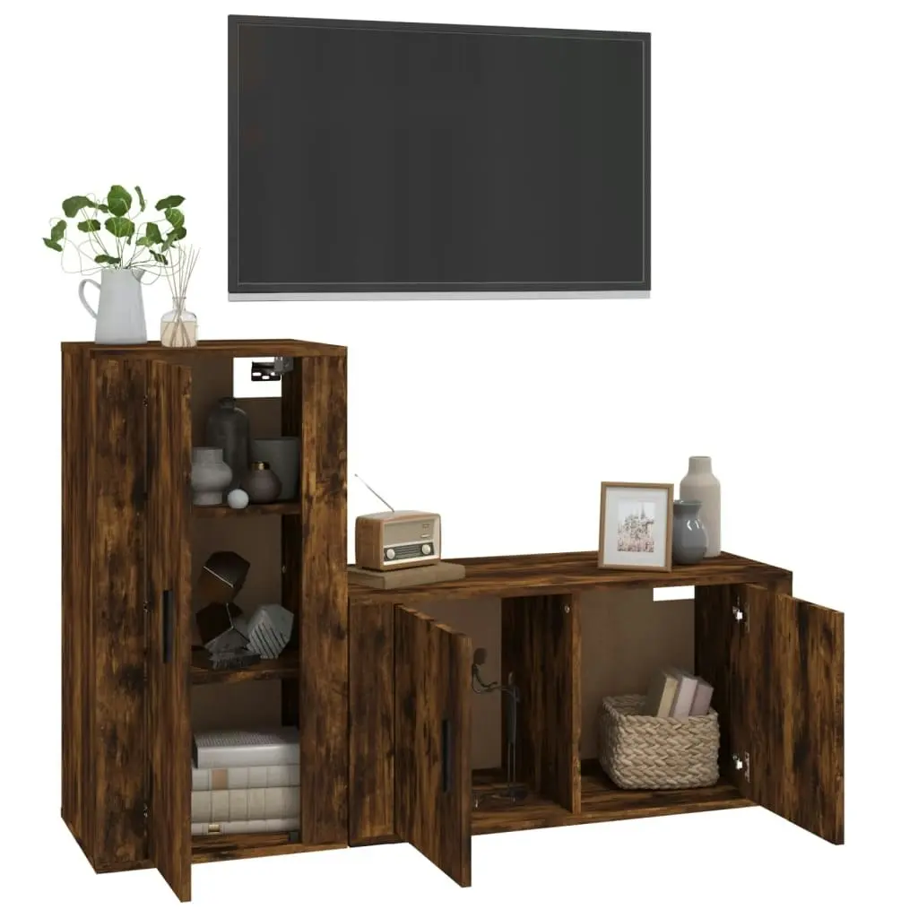 2 Piece TV Cabinet Set Smoked Oak Engineered Wood 3188475