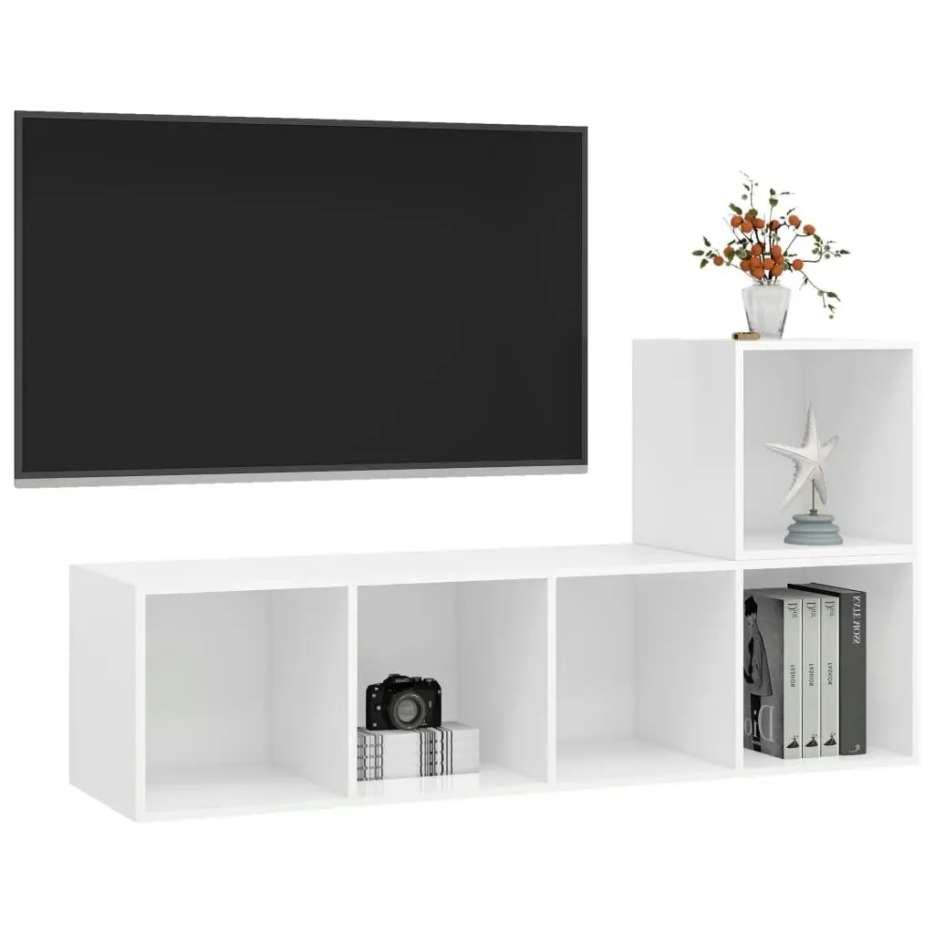 2 Piece TV Cabinet Set White Engineered Wood 3079799