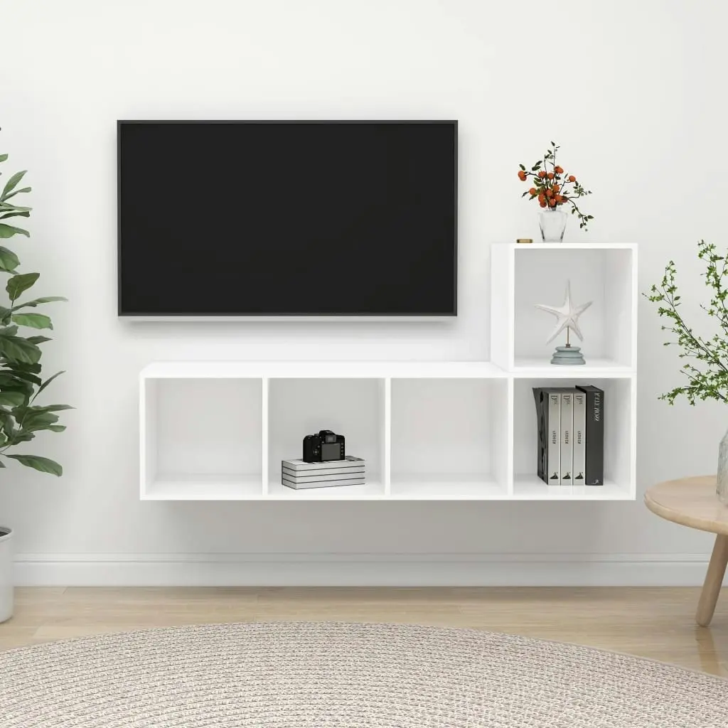 2 Piece TV Cabinet Set White Engineered Wood 3079799