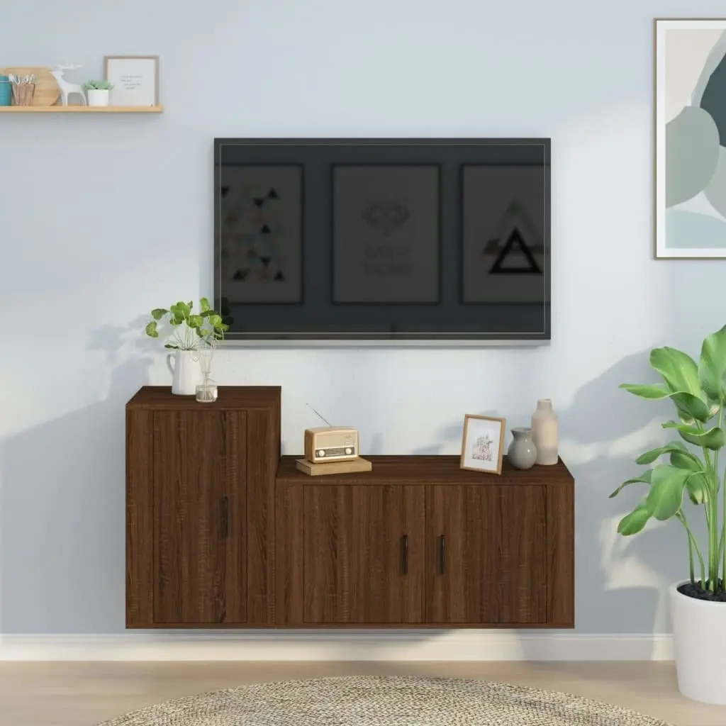 2 Piece TV Cabinet Set Brown Oak Engineered Wood 3188469