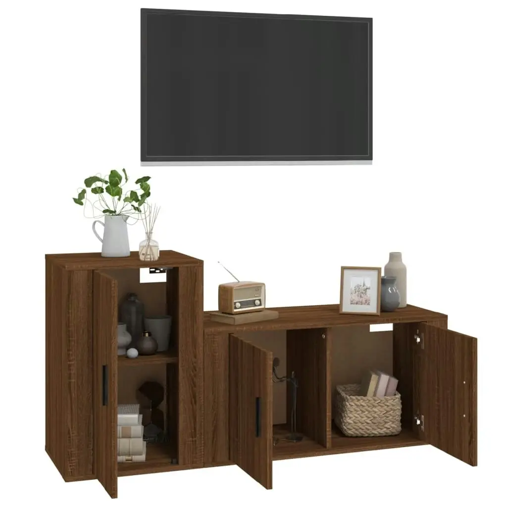 2 Piece TV Cabinet Set Brown Oak Engineered Wood 3188469