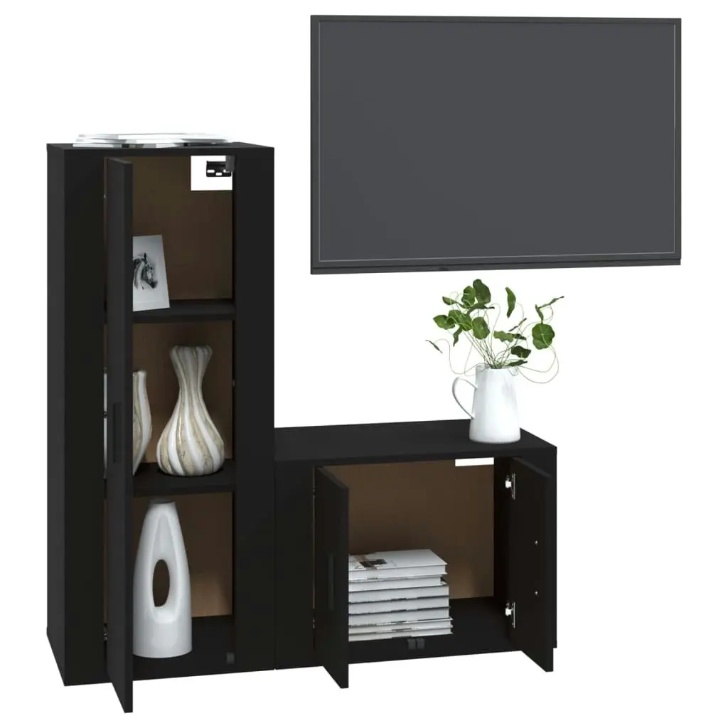 2 Piece TV Cabinet Set Black Engineered Wood 3188719