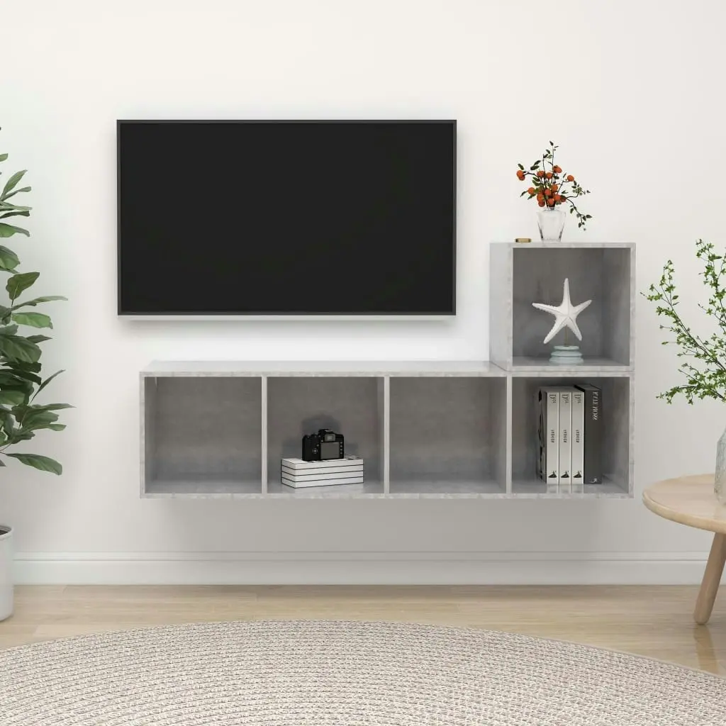 2 Piece TV Cabinet Set Concrete Grey Engineered Wood 3079803