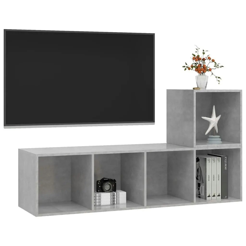 2 Piece TV Cabinet Set Concrete Grey Engineered Wood 3079803