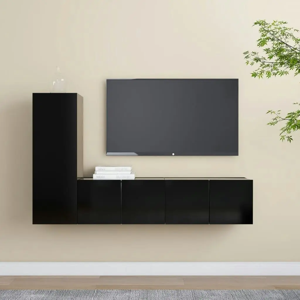 3 Piece TV Cabinet Set Black Engineered Wood 3078778