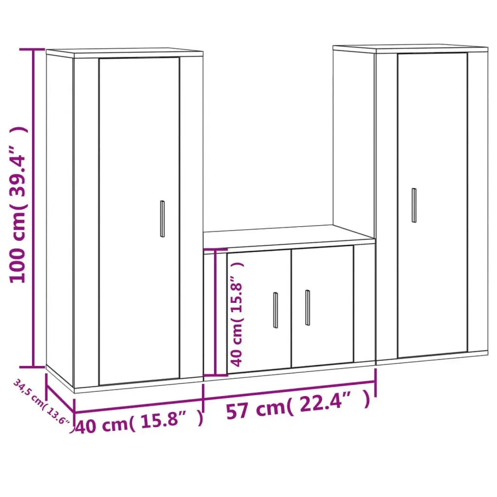 3 Piece TV Cabinet Set Black Engineered Wood 3188743