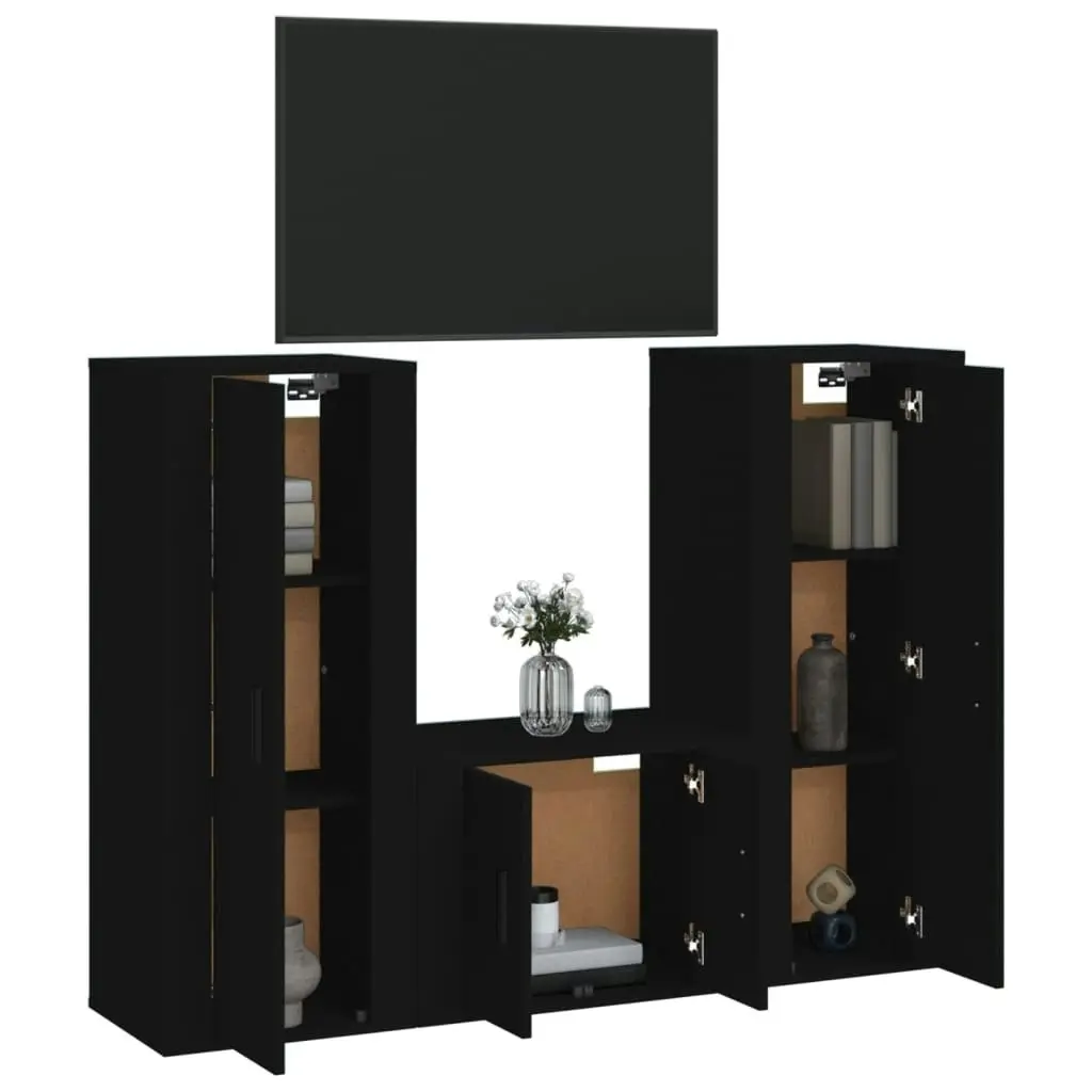 3 Piece TV Cabinet Set Black Engineered Wood 3188743