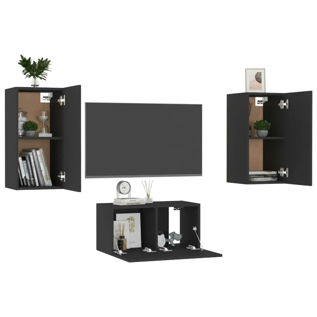 3 Piece TV Cabinet Set Black Engineered Wood 3078762