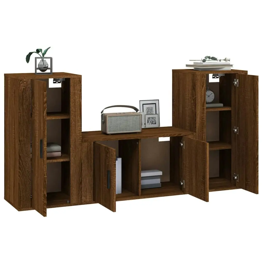 3 Piece TV Cabinet Set Brown Oak Engineered Wood 3188533