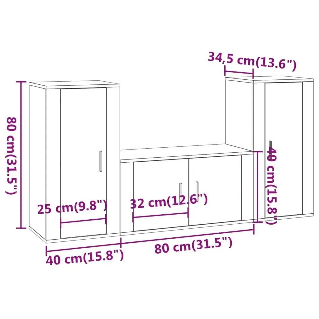 3 Piece TV Cabinet Set Brown Oak Engineered Wood 3188533