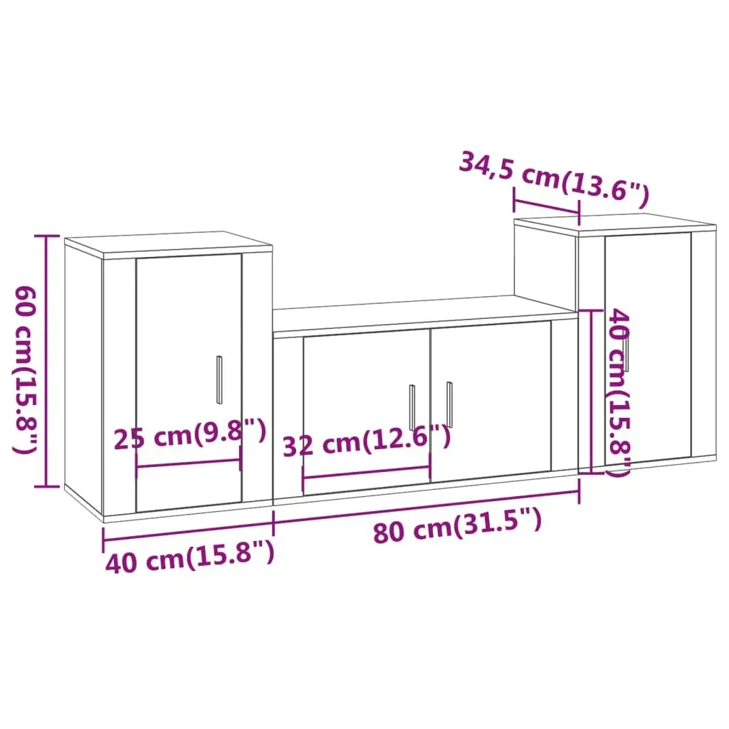 3 Piece TV Cabinet Set Brown Oak Engineered Wood 3188509