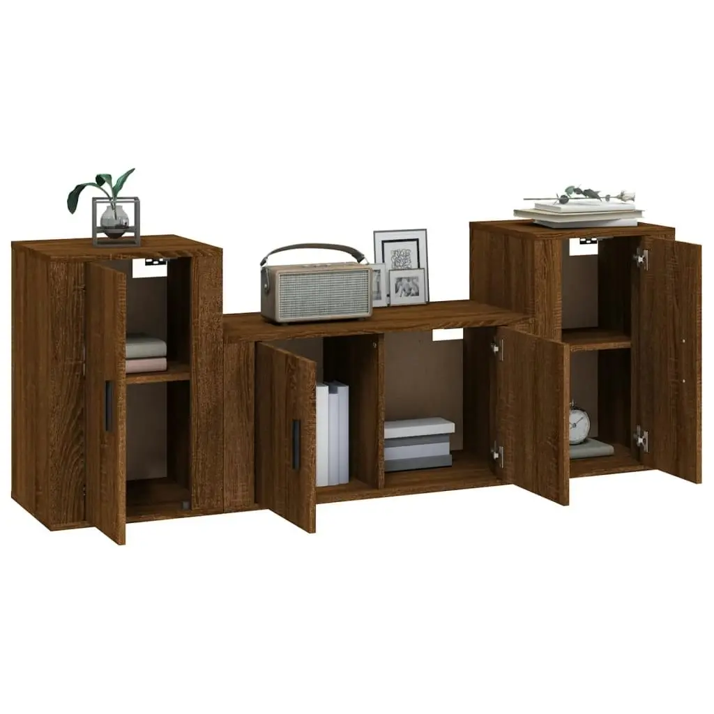 3 Piece TV Cabinet Set Brown Oak Engineered Wood 3188509