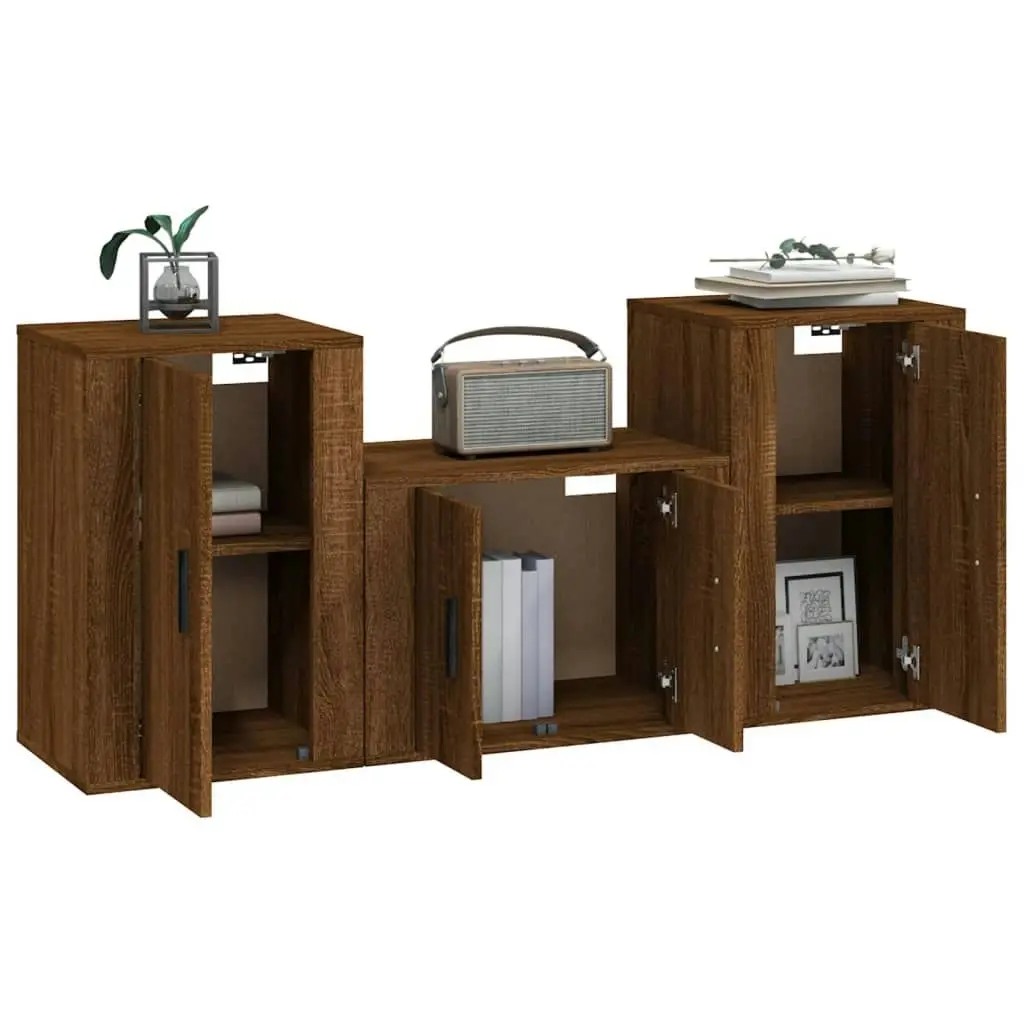 3 Piece TV Cabinet Set Brown Oak Engineered Wood 3188501