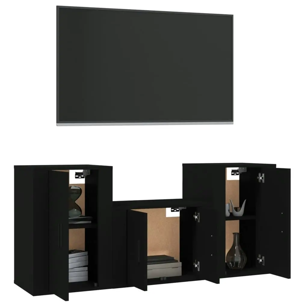 3 Piece TV Cabinet Set Black Engineered Wood 3188383