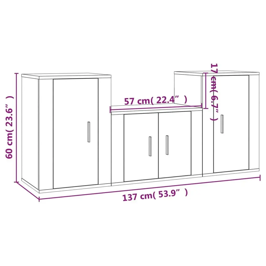 3 Piece TV Cabinet Set Black Engineered Wood 3188383