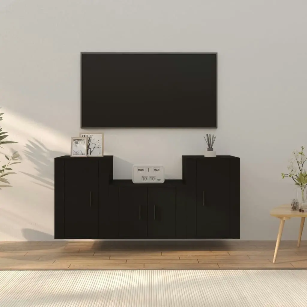 3 Piece TV Cabinet Set Black Engineered Wood 3188383