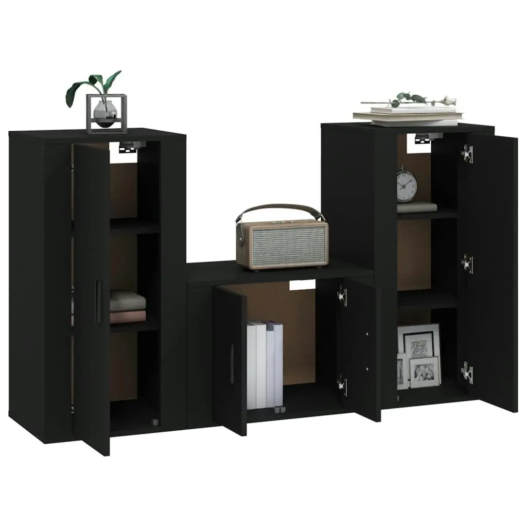 3 Piece TV Cabinet Set Black Engineered Wood 3188519