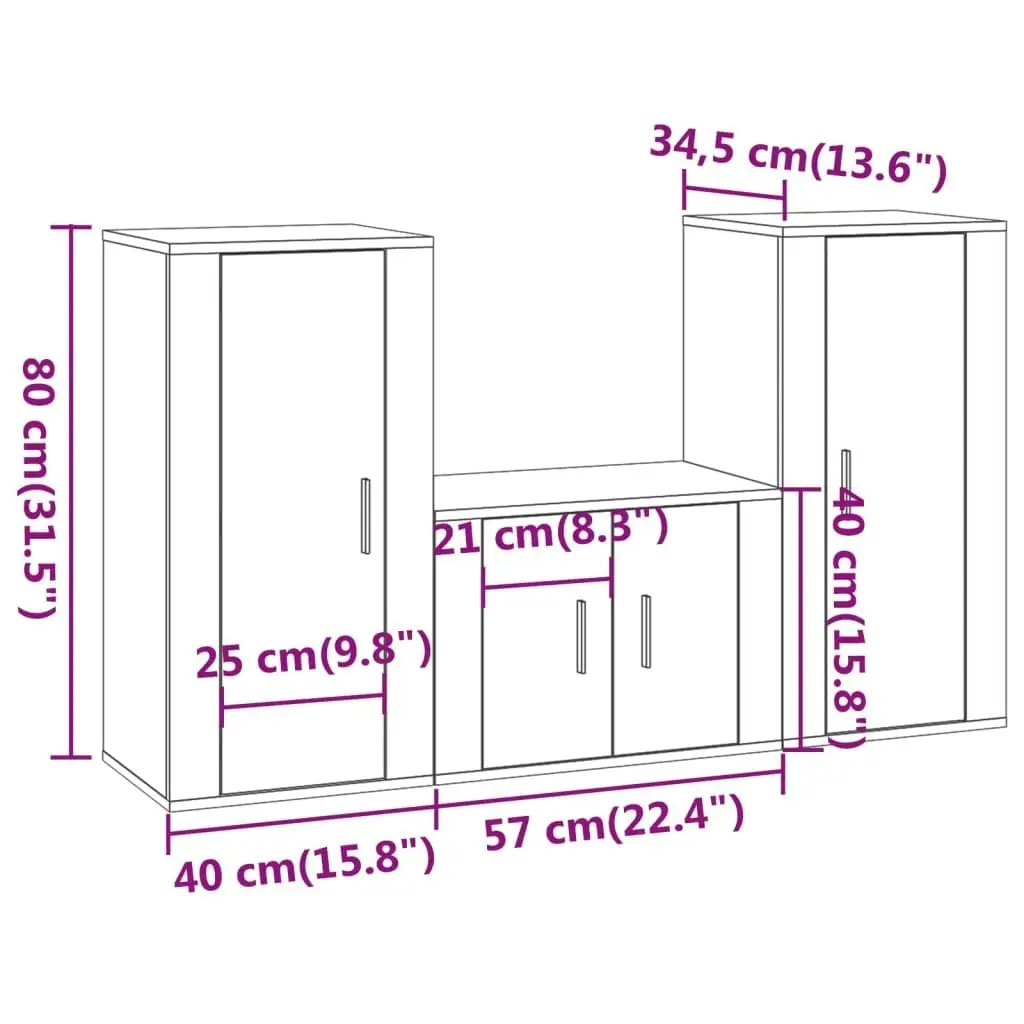 3 Piece TV Cabinet Set Black Engineered Wood 3188519