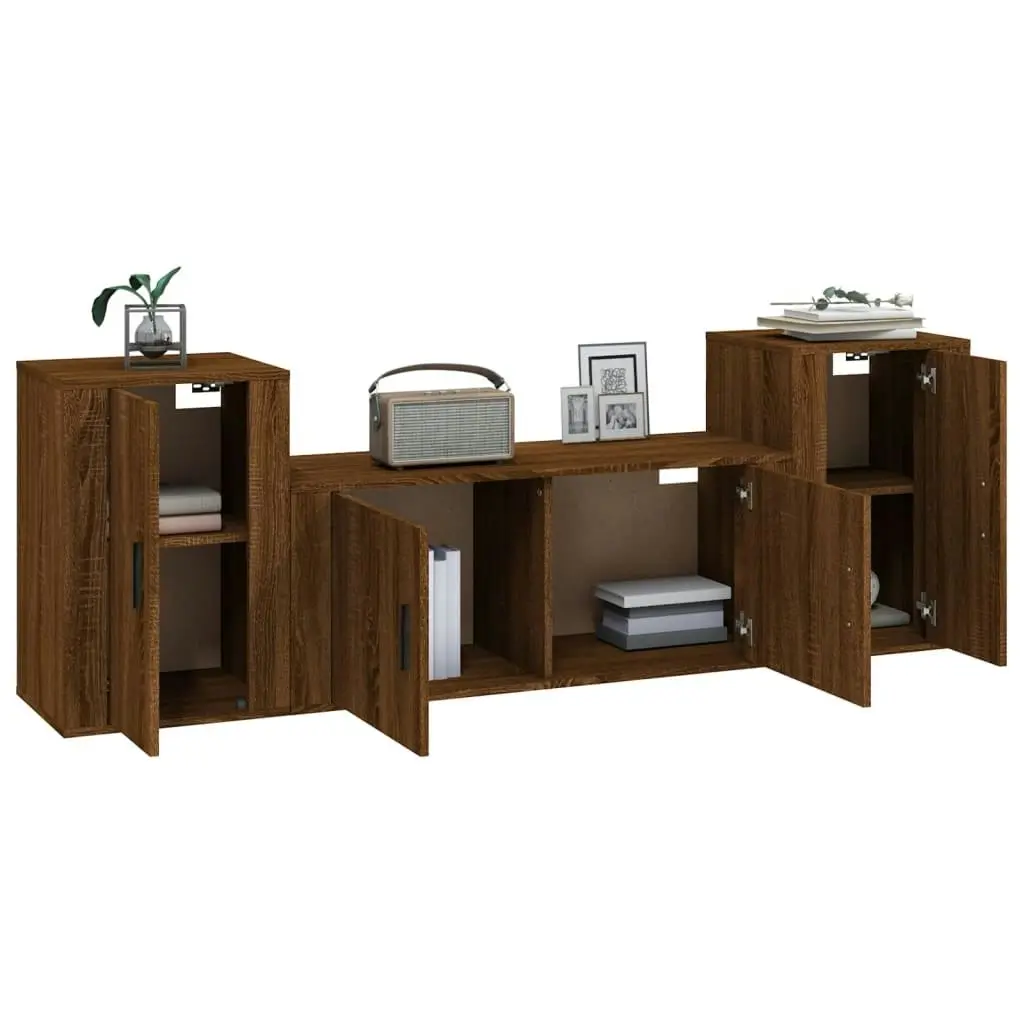 3 Piece TV Cabinet Set Brown Oak Engineered Wood 3188517