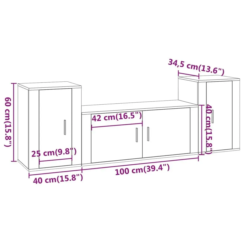 3 Piece TV Cabinet Set Brown Oak Engineered Wood 3188517