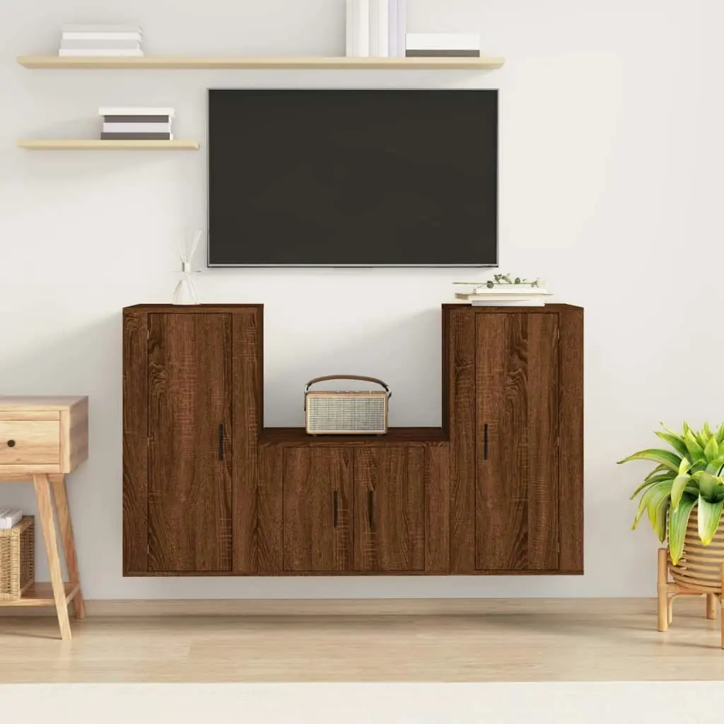 3 Piece TV Cabinet Set Brown Oak Engineered Wood 3188525